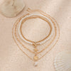 Wholesale Beaded Imitation Pearl Necklace With Starfish Shell Retro Style And Electroplating Processing