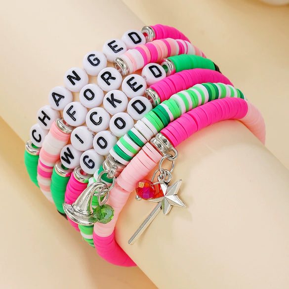 Wholesale Beaded Jewelry Soft Ceramic Witch Bracelet Handmade With Witch Hat Magic Wand Pendant And Letter Number Text Design