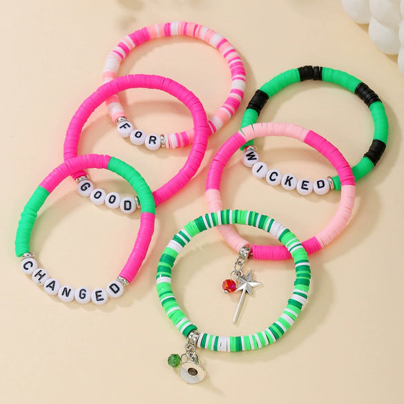 Wholesale Beaded Jewelry Soft Ceramic Witch Bracelet Handmade With Witch Hat Magic Wand Pendant And Letter Number Text Design
