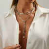 Wholesale Beaded Long Necklace With Metal Disc Tassel Cbb Material Geometric Pattern Electroplated For Women