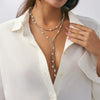 Wholesale Beaded Long Necklace With Metal Disc Tassel Cbb Material Geometric Pattern Electroplated For Women