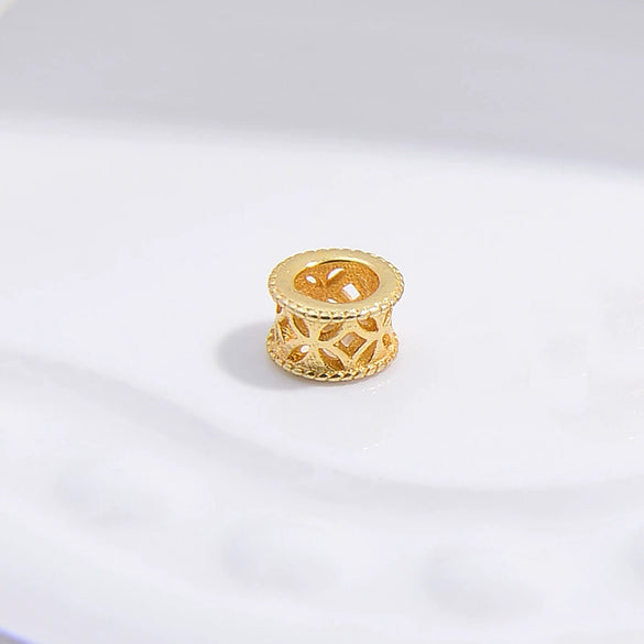 Wholesale Beaded Material S925 Sterling Silver Hollow Barrel And Wheel Beads With Coin Pattern Electroplated