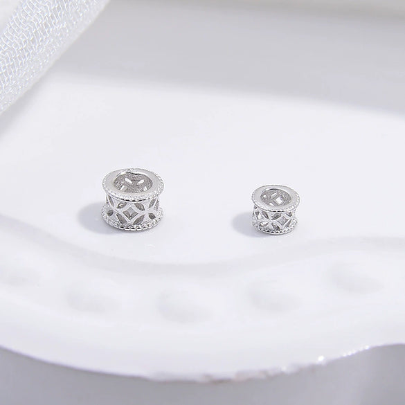 Wholesale Beaded Material S925 Sterling Silver Hollow Barrel And Wheel Beads With Coin Pattern Electroplated