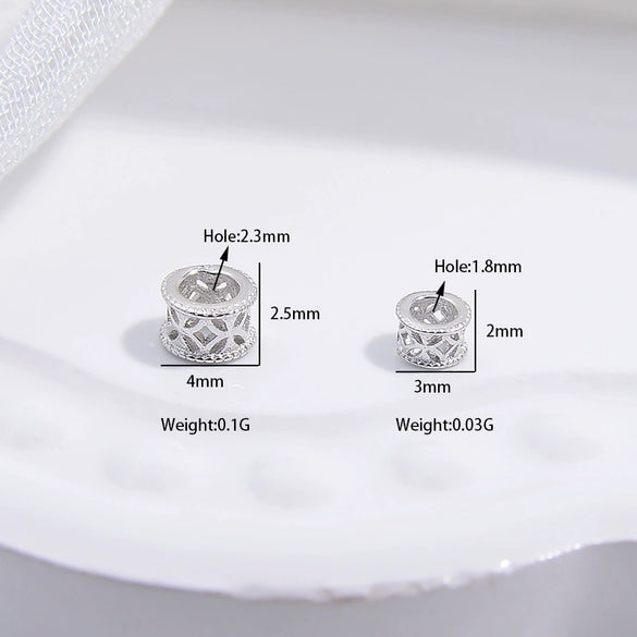 Wholesale Beaded Material S925 Sterling Silver Hollow Barrel And Wheel Beads With Coin Pattern Electroplated