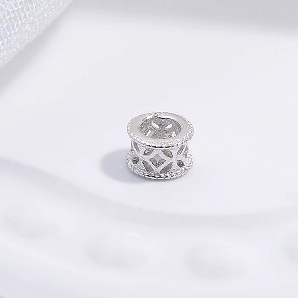 Wholesale Beaded Material S925 Sterling Silver Hollow Barrel And Wheel Beads With Coin Pattern Electroplated