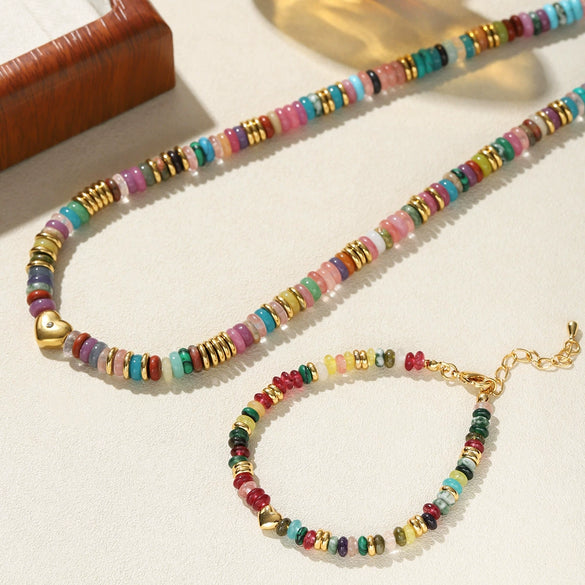 Wholesale Beaded Necklace And Bracelet Geometric Natural Stone And Stainless Steel Handmade Electroplated Unisex