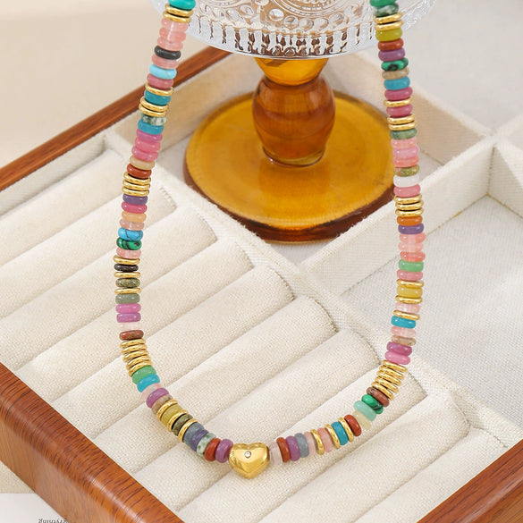 Wholesale Beaded Necklace And Bracelet Geometric Natural Stone And Stainless Steel Handmade Electroplated Unisex