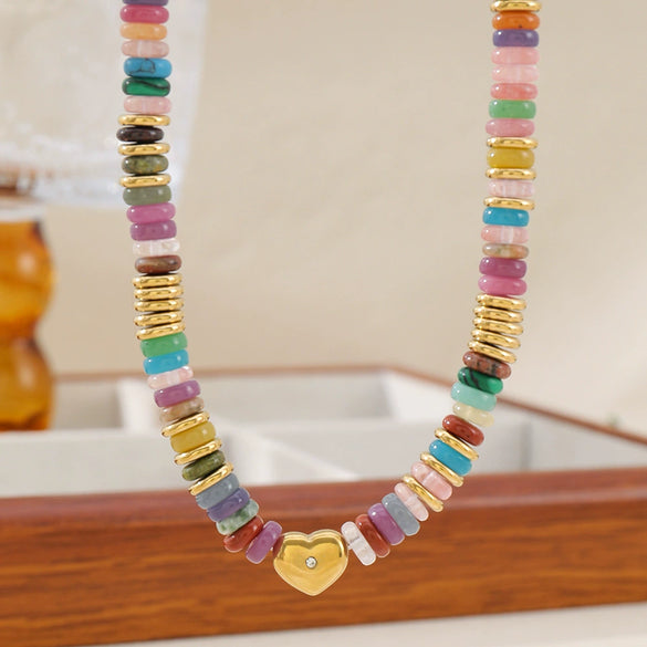 Wholesale Beaded Necklace And Bracelet Geometric Natural Stone And Stainless Steel Handmade Electroplated Unisex
