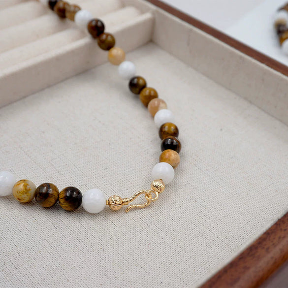 Wholesale Beaded Necklace And Bracelet Set Tiger Eye Stone Agate Artificial Crystal Handmade Ushaped Design