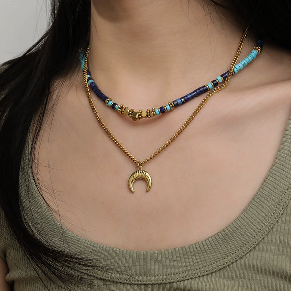 Wholesale Beaded Necklace Natural Stone Pendant Retro Geometric Handmade Style