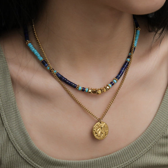 Wholesale Beaded Necklace Natural Stone Pendant Retro Geometric Handmade Style