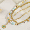 Wholesale Beaded Necklace Shell Blue Pine White Pine Titanium Steel Geometric Handmade Bohemian Style