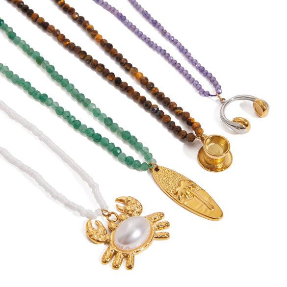 Wholesale Beaded Necklace Stainless Steel Crab Pendant Geometric Pattern Electroplating For Women