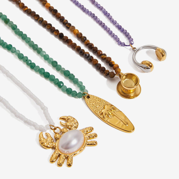 Wholesale Beaded Necklace Stainless Steel Crab Pendant Geometric Pattern Electroplating For Women