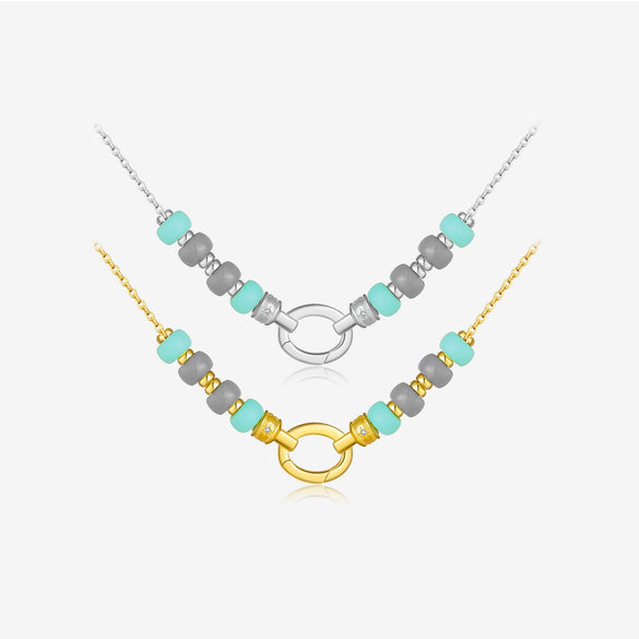 Wholesale Beaded Necklace 925 Sterling Silver Geometric Style Electroplated With Platinum And 18K Gold