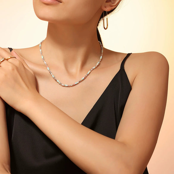 Wholesale Beaded Necklace Sweet Style Geometric Pattern Stainless Steel And Titanium Steel Electroplating For Women
