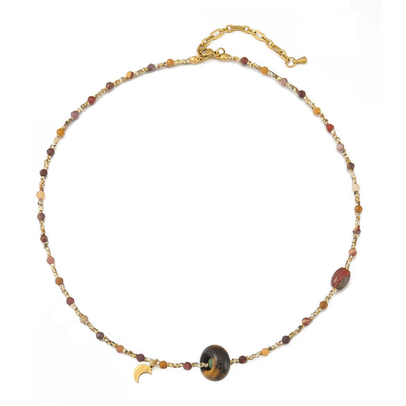 Wholesale Beaded Necklace Tiger Eye Czech Beads Egg Yolk Stone Stainless Steel Geometric Handmade For Women