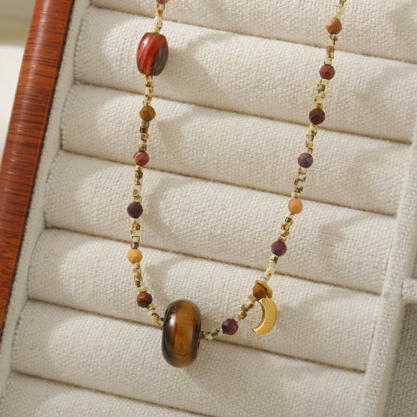 Wholesale Beaded Necklace Tiger Eye Czech Beads Egg Yolk Stone Stainless Steel Geometric Handmade For Women
