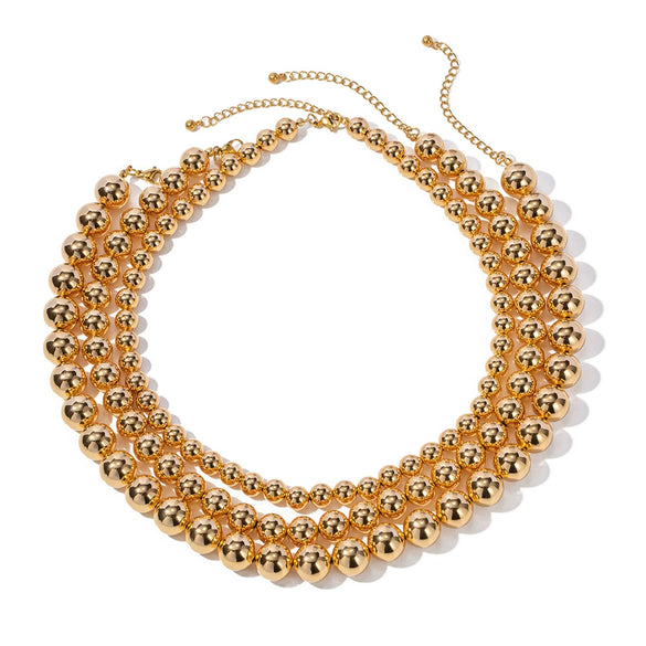 Wholesale Beaded Necklace Titanium Steel Electroplated 18K Gold Geometric Style For Women