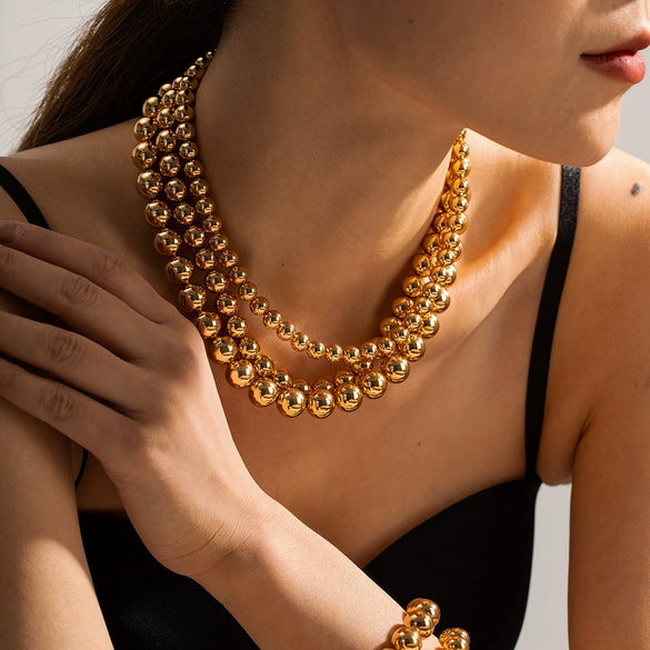 Wholesale Beaded Necklace Titanium Steel Electroplated 18K Gold Geometric Style For Women