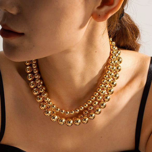 Wholesale Beaded Necklace Titanium Steel Electroplated 18K Gold Geometric Style For Women