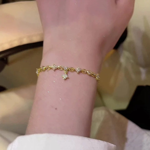 Wholesale Beaded Pearl Cat's Eye Bracelet For Women Copper Alloy With Flower Bow Star Pattern Electroplating