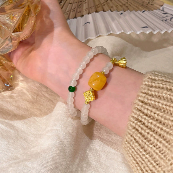 Wholesale Beaded Pearl Cat's Eye Bracelet For Women Copper Alloy With Flower Bow Star Pattern Electroplating