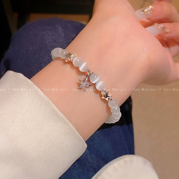 Wholesale Beaded Pearl Cat's Eye Bracelet For Women Copper Alloy With Flower Bow Star Pattern Electroplating