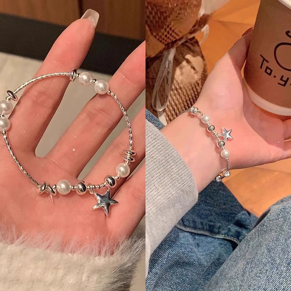 Wholesale Beaded Pearl Cat's Eye Bracelet For Women Copper Alloy With Flower Bow Star Pattern Electroplating