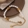 Wholesale Beaded Pearl 316L Stainless Steel Necklace And Bracelet Set For Women Sweet Style Electroplating Design