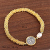 Wholesale Beaded Retro Religious Geometric Round Virgin Pearl Golden Snowflake Adjustable Bracelet Micropaved