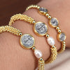 Wholesale Beaded Retro Religious Geometric Round Virgin Pearl Golden Snowflake Adjustable Bracelet Micropaved