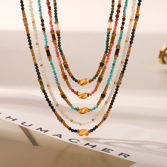 Wholesale Beaded Titanium Steel Necklace With Rhombus And Geometric Patterns Electroplated For Women