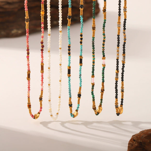 Wholesale Beaded Titanium Steel Necklace With Rhombus And Geometric Patterns Electroplated For Women