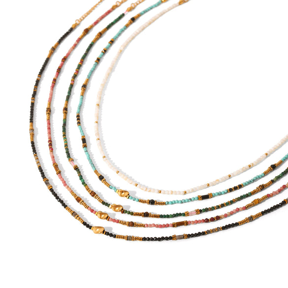 Wholesale Beaded Titanium Steel Necklace With Rhombus And Geometric Patterns Electroplated For Women
