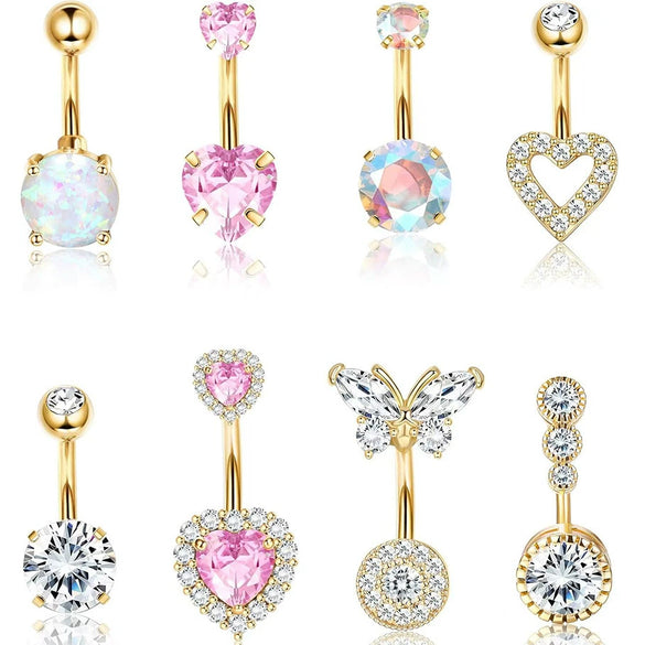 Wholesale Belly Button Ring Set Stainless Steel Inlaid Zircon Heart Shape For Women