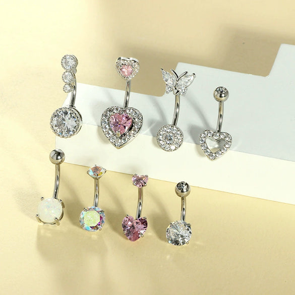 Wholesale Belly Button Ring Set Stainless Steel Inlaid Zircon Heart Shape For Women