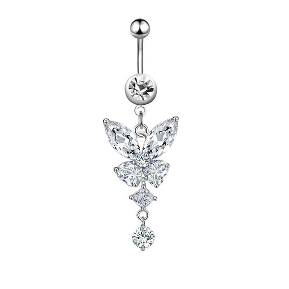 Wholesale Belly Button Ring Stainless Steel Crown Butterfly Pendant Electroplated Women's Body Piercing Jewelry