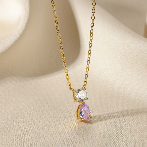 Wholesale Birthstone Pendant Clavicle Chain Stainless Steel Gold Electroplated With Letters Numbers Text Pattern