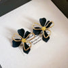 Wholesale Black Alloy Diamond Set Tassel Earrings With Geometric Pattern For Women High End Light Luxury Niche Elegant All Match Style