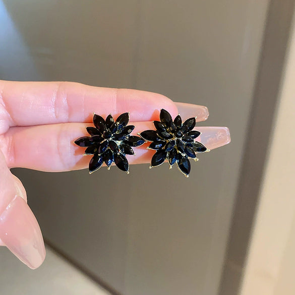 Wholesale Black Alloy Diamond Set Tassel Earrings With Geometric Pattern For Women High End Light Luxury Niche Elegant All Match Style