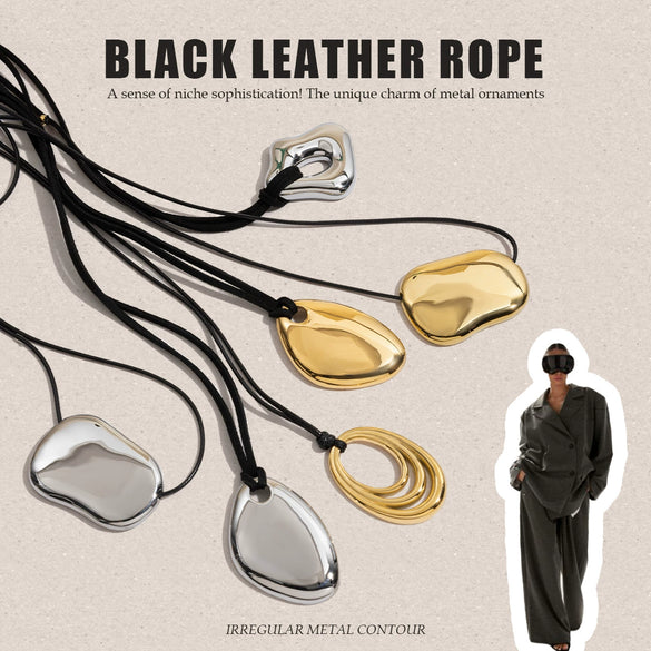 Wholesale Black Rope Titanium Steel And Stainless Steel Jewelry Necklace With Geometric Design And Electroplating For Women