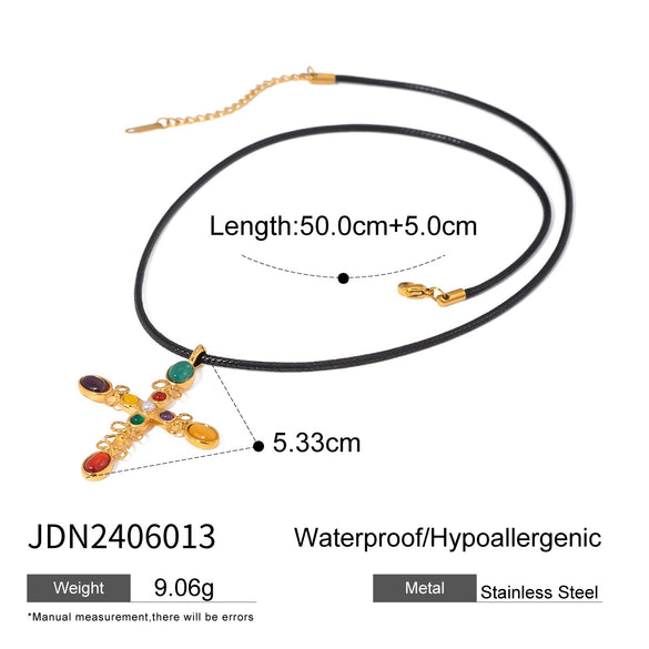 Wholesale Black Rope Titanium Steel And Stainless Steel Jewelry Necklace With Geometric Design And Electroplating For Women