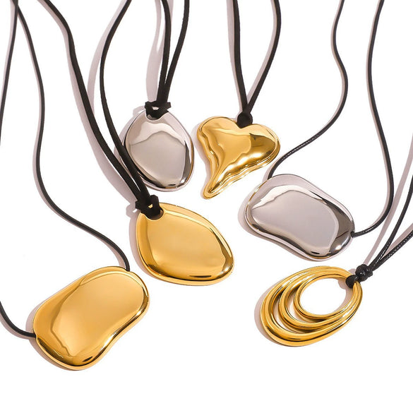 Wholesale Black Rope Titanium Steel And Stainless Steel Jewelry Necklace With Geometric Design And Electroplating For Women