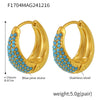 Wholesale Blue Turquoise Colorful Zircon Circle Stainless Steel 18K Gold Plated Geometric Women's Earrings