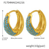 Wholesale Blue Turquoise Colorful Zircon Circle Stainless Steel 18K Gold Plated Geometric Women's Earrings