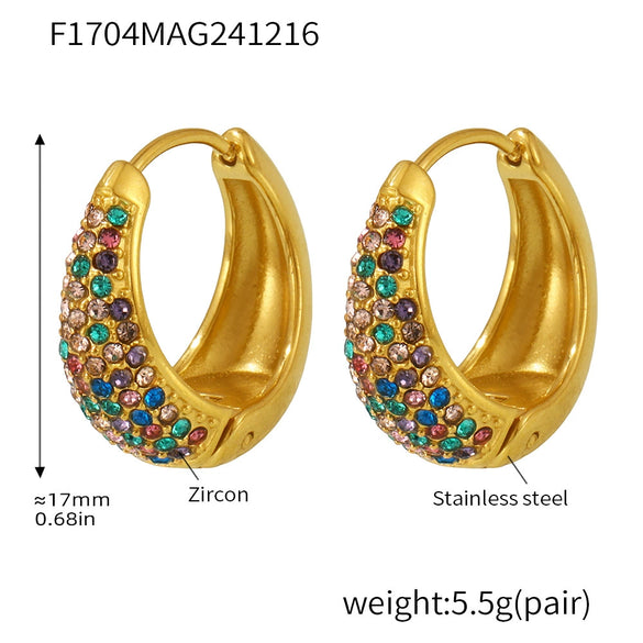 Wholesale Blue Turquoise Colorful Zircon Circle Stainless Steel 18K Gold Plated Geometric Women's Earrings