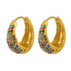 Wholesale Blue Turquoise Colorful Zircon Circle Stainless Steel 18K Gold Plated Geometric Women's Earrings