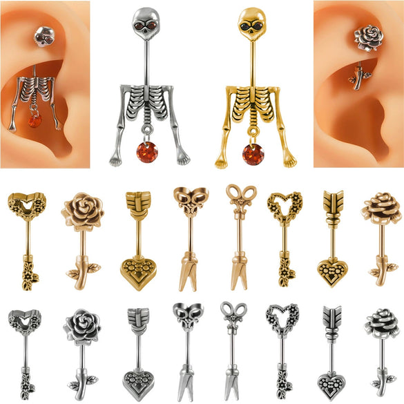 Wholesale Body Jewelry Stainless Steel Geometric Sweet And Cool Style Heartshaped Arrow Feather Navel Nail Ear Bone Nail Electroplated