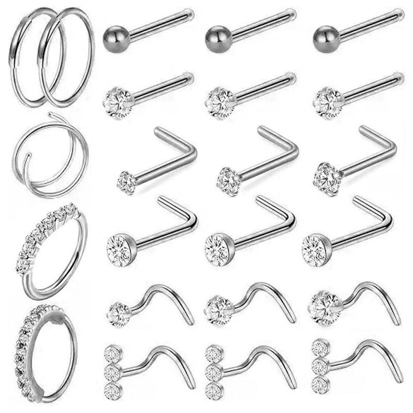 Wholesale Body Piercing Accessories Stainless Steel Geometric Nose Nail Jewelry Set With Electroplating